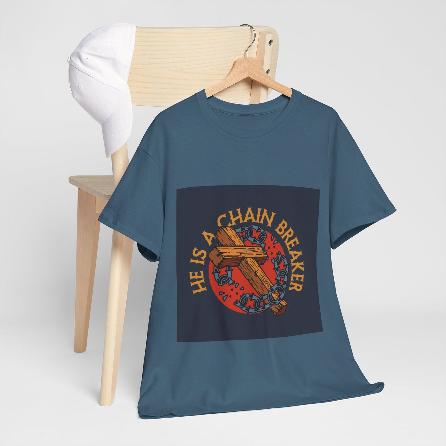 He is a chain breaker Christian, Unisex Heavy Cotton Tee