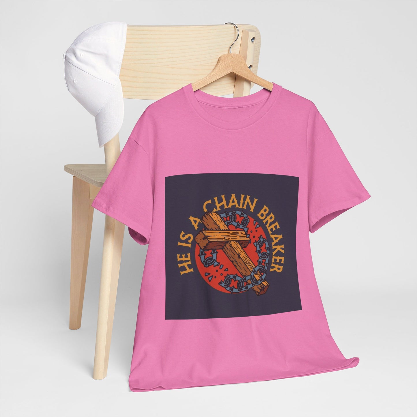He is a chain breaker Christian, Unisex Heavy Cotton Tee