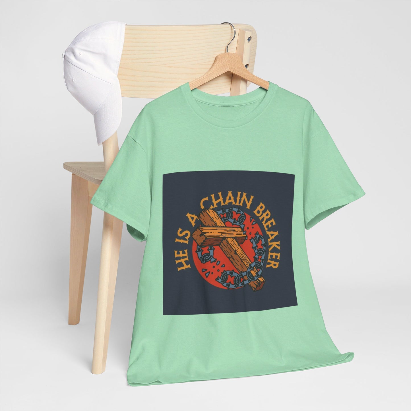 He is a chain breaker Christian, Unisex Heavy Cotton Tee