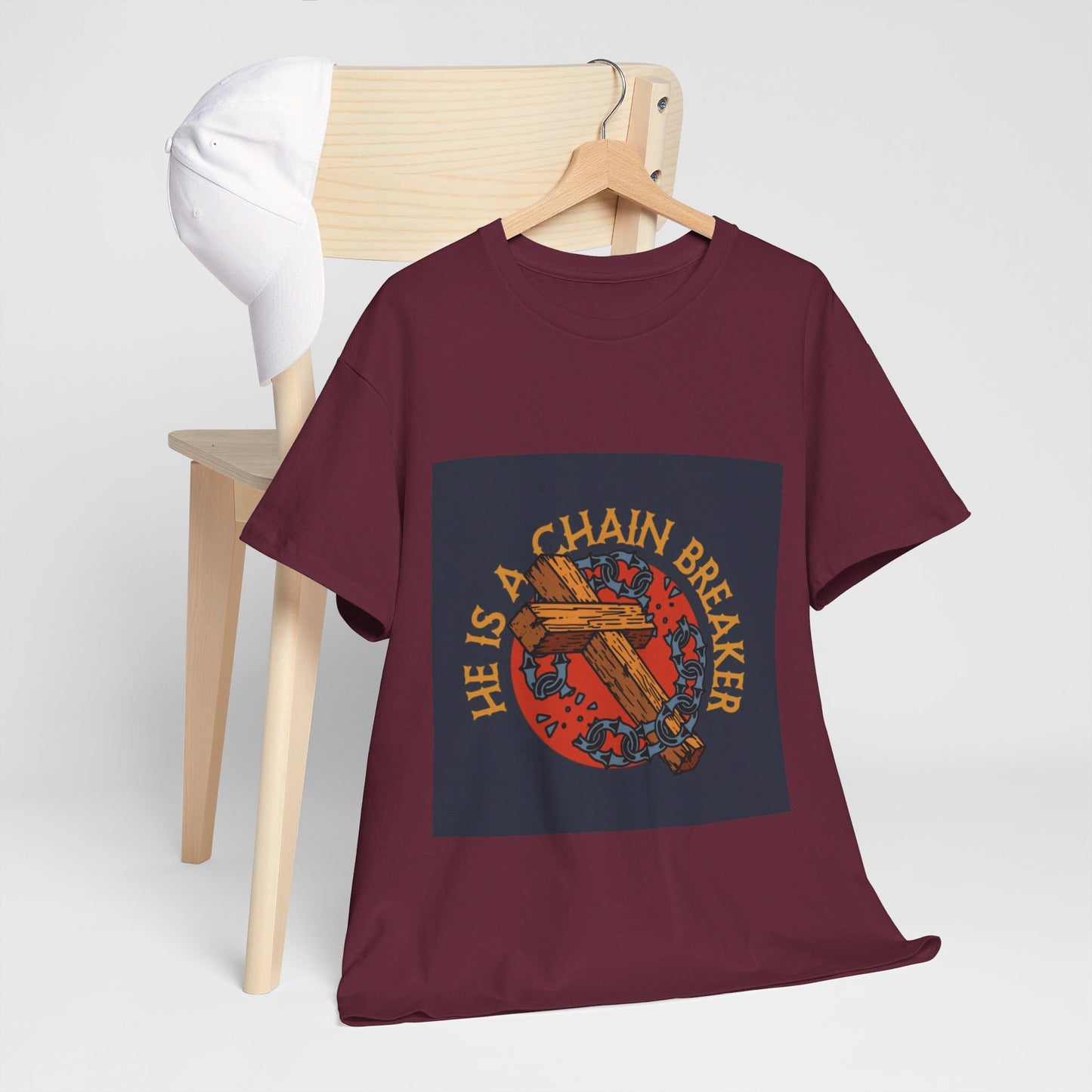 He is a chain breaker Christian, Unisex Heavy Cotton Tee