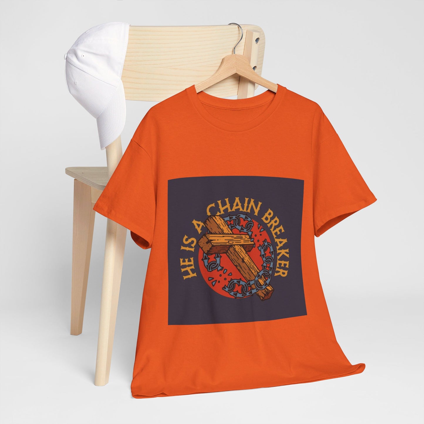 He is a chain breaker Christian, Unisex Heavy Cotton Tee