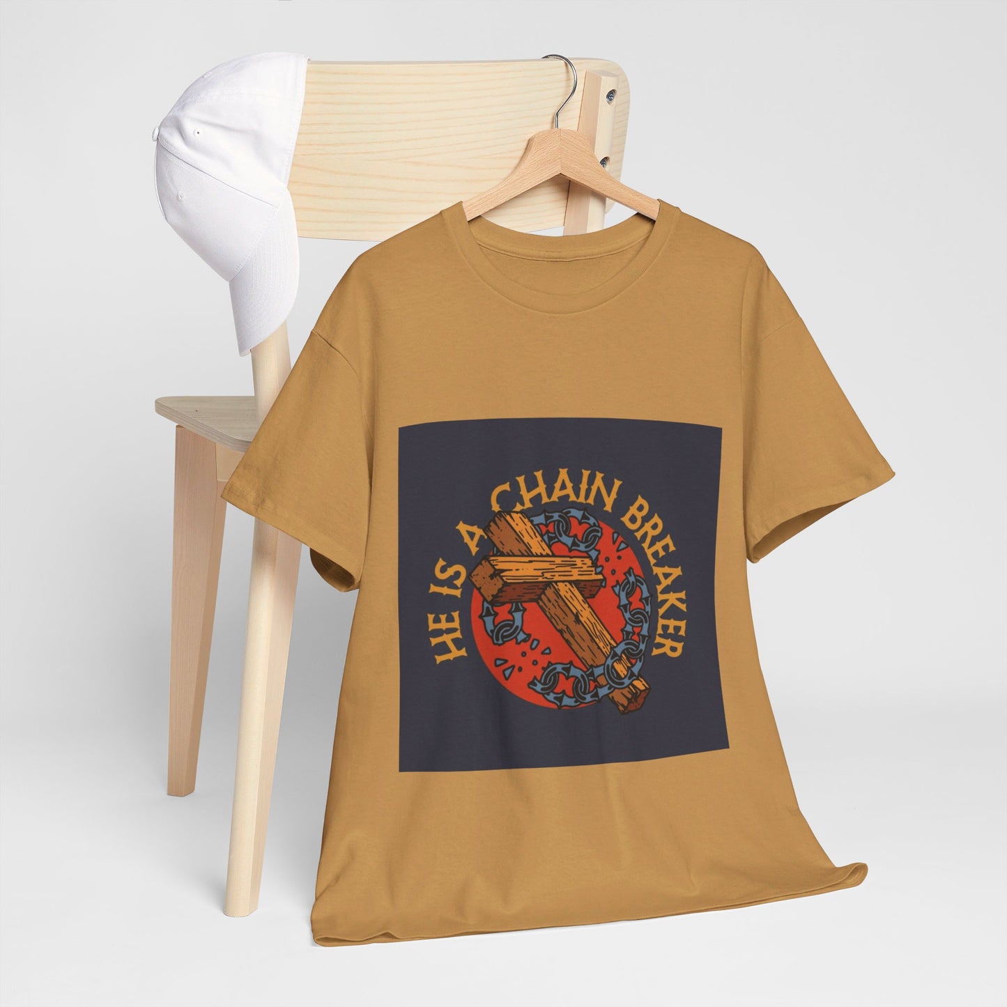 He is a chain breaker Christian, Unisex Heavy Cotton Tee