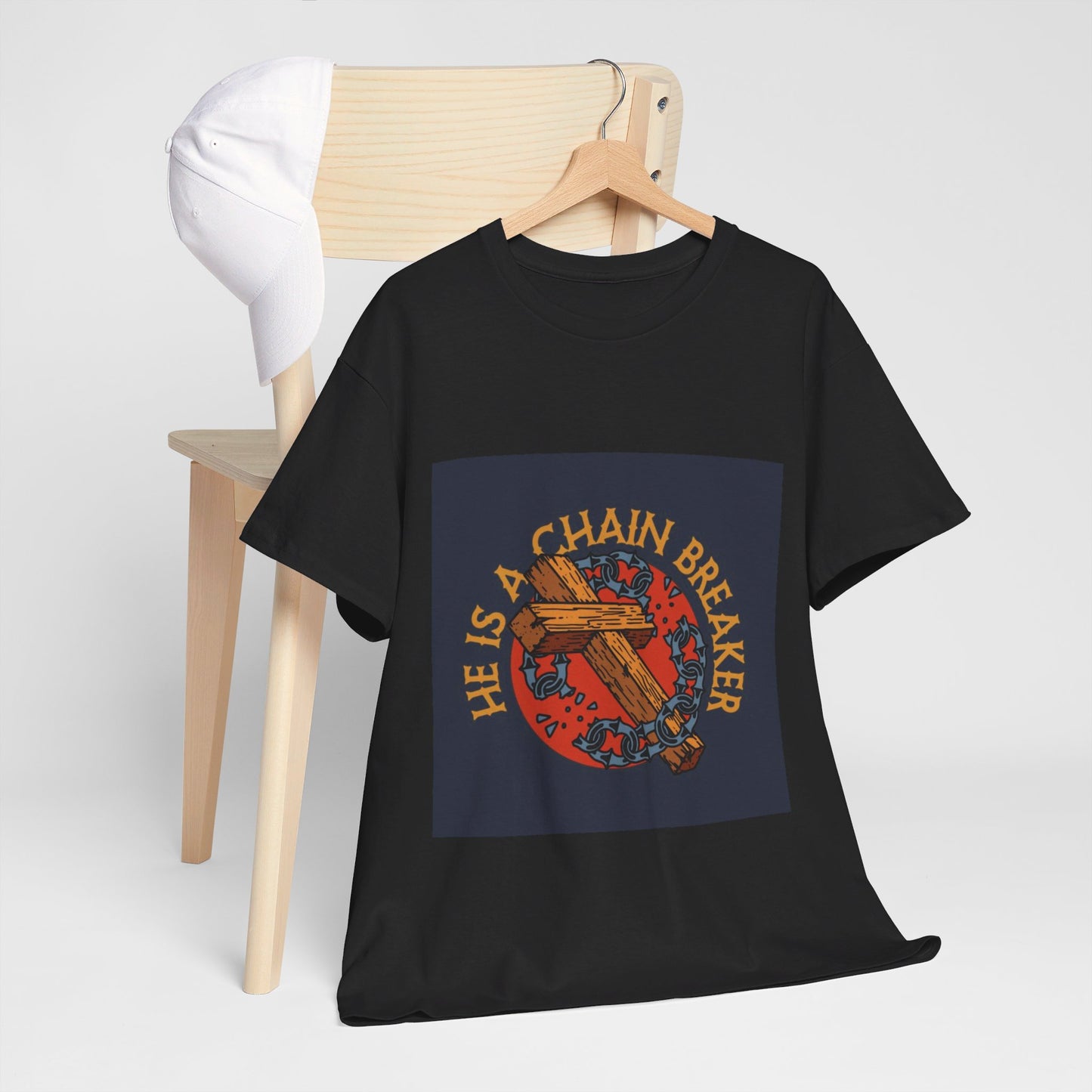 He is a chain breaker Christian, Unisex Heavy Cotton Tee