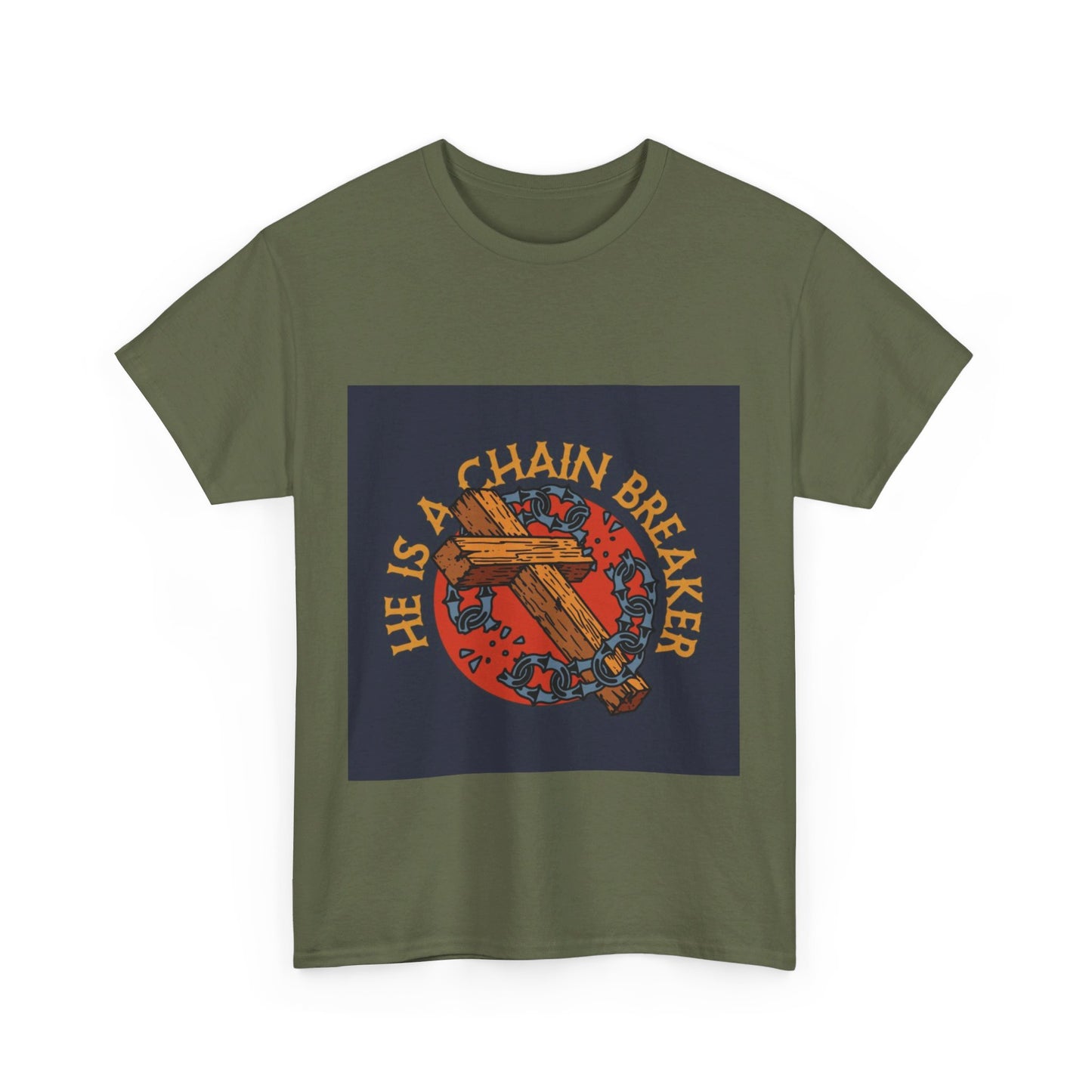 He is a chain breaker Christian, Unisex Heavy Cotton Tee