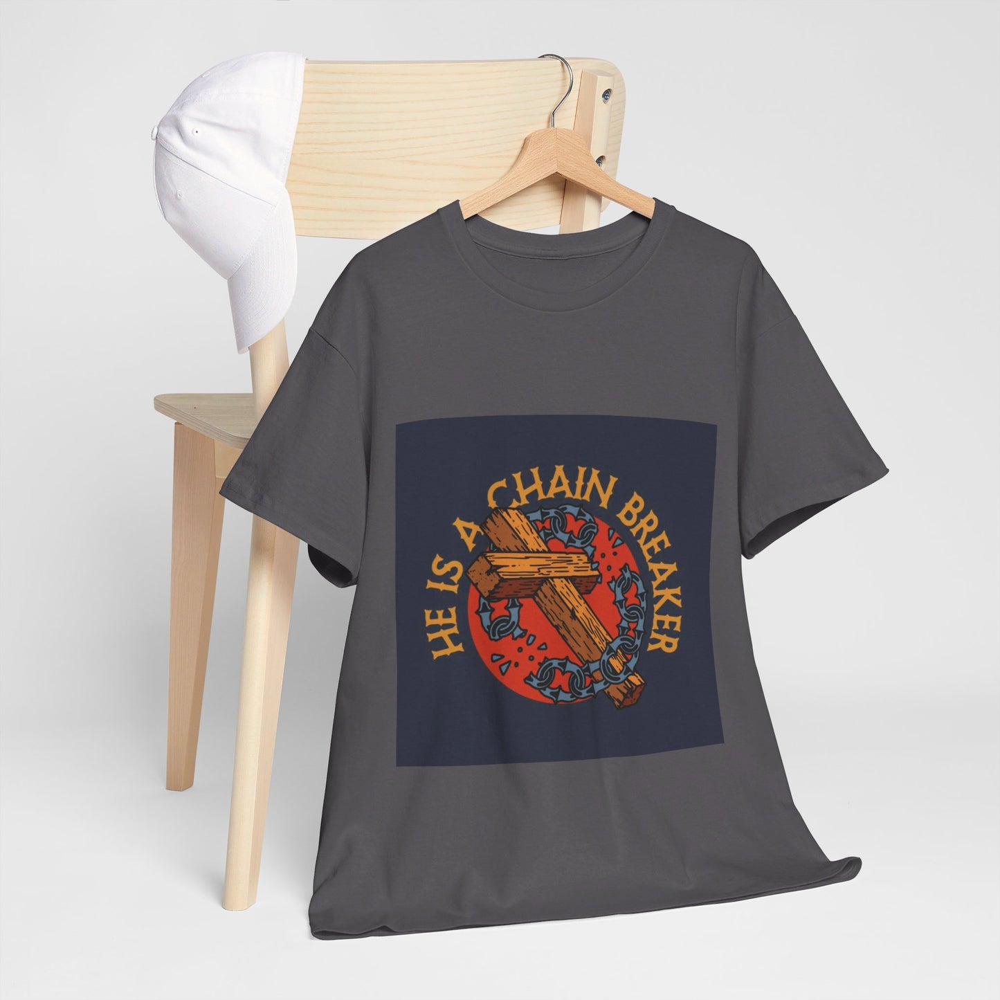 He is a chain breaker Christian, Unisex Heavy Cotton Tee