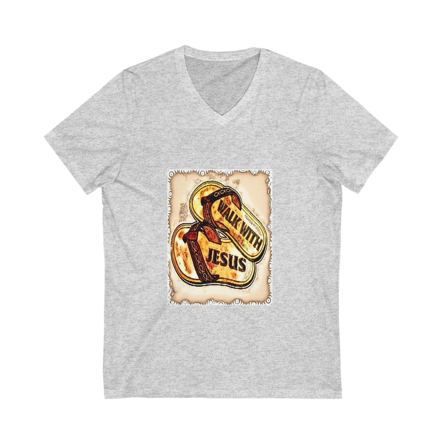 Faith-Inspired Unisex V-Neck Tee, Walk with Jesus T-Shirt, Christian Apparel, Religious Gift, Casual Wear, Church Outfit