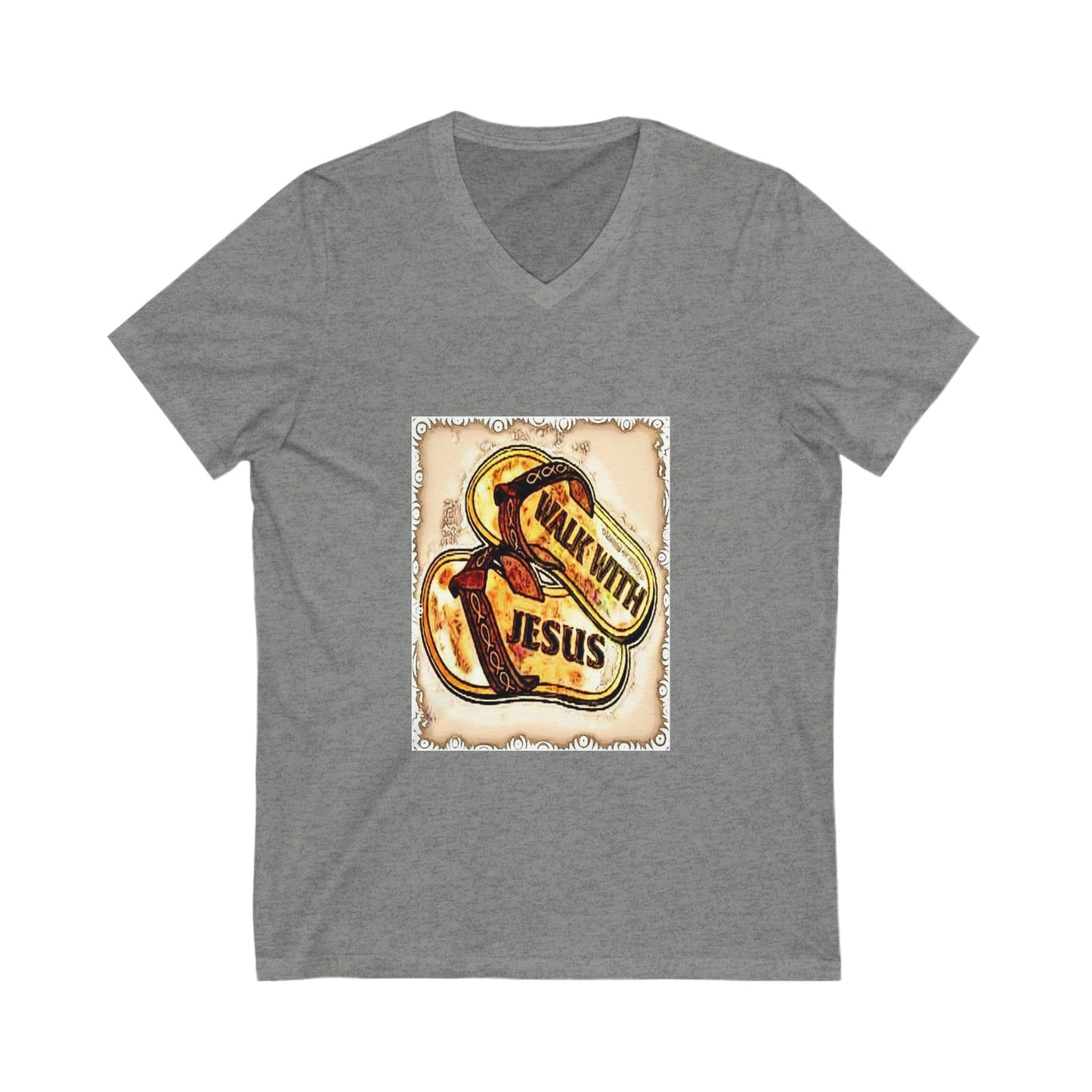 Faith-Inspired Unisex V-Neck Tee, Walk with Jesus T-Shirt, Christian Apparel, Religious Gift, Casual Wear, Church Outfit