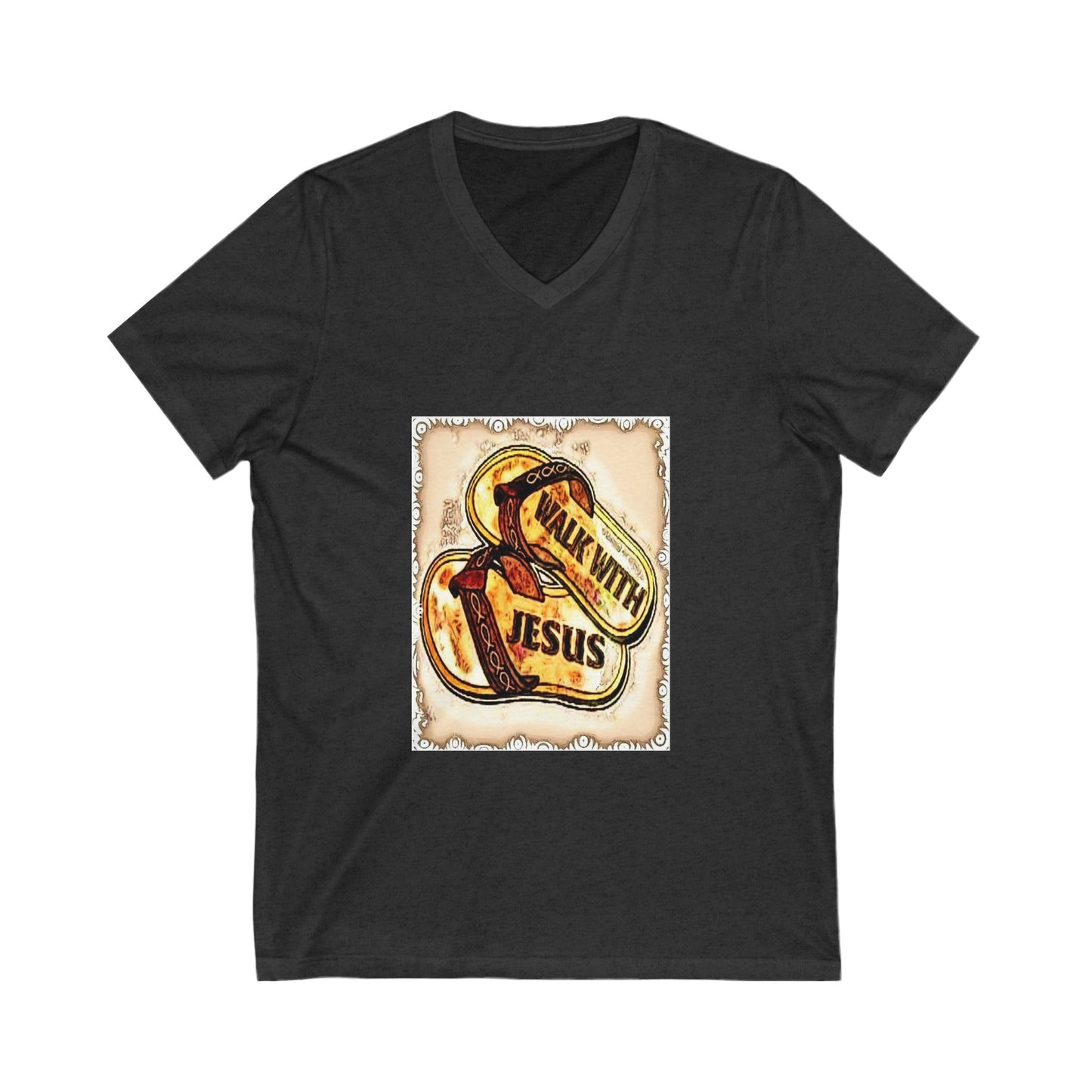 Faith-Inspired Unisex V-Neck Tee, Walk with Jesus T-Shirt, Christian Apparel, Religious Gift, Casual Wear, Church Outfit