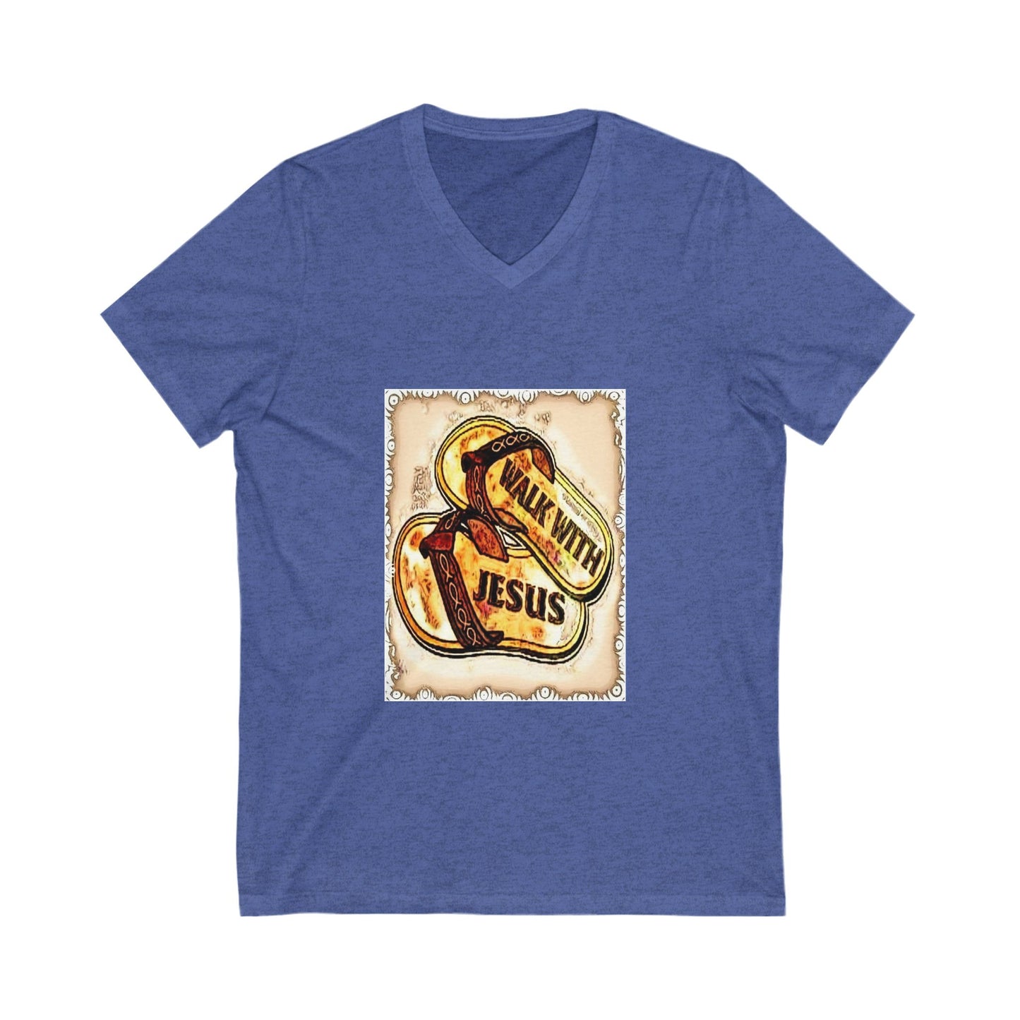 Faith-Inspired Unisex V-Neck Tee, Walk with Jesus T-Shirt, Christian Apparel, Religious Gift, Casual Wear, Church Outfit