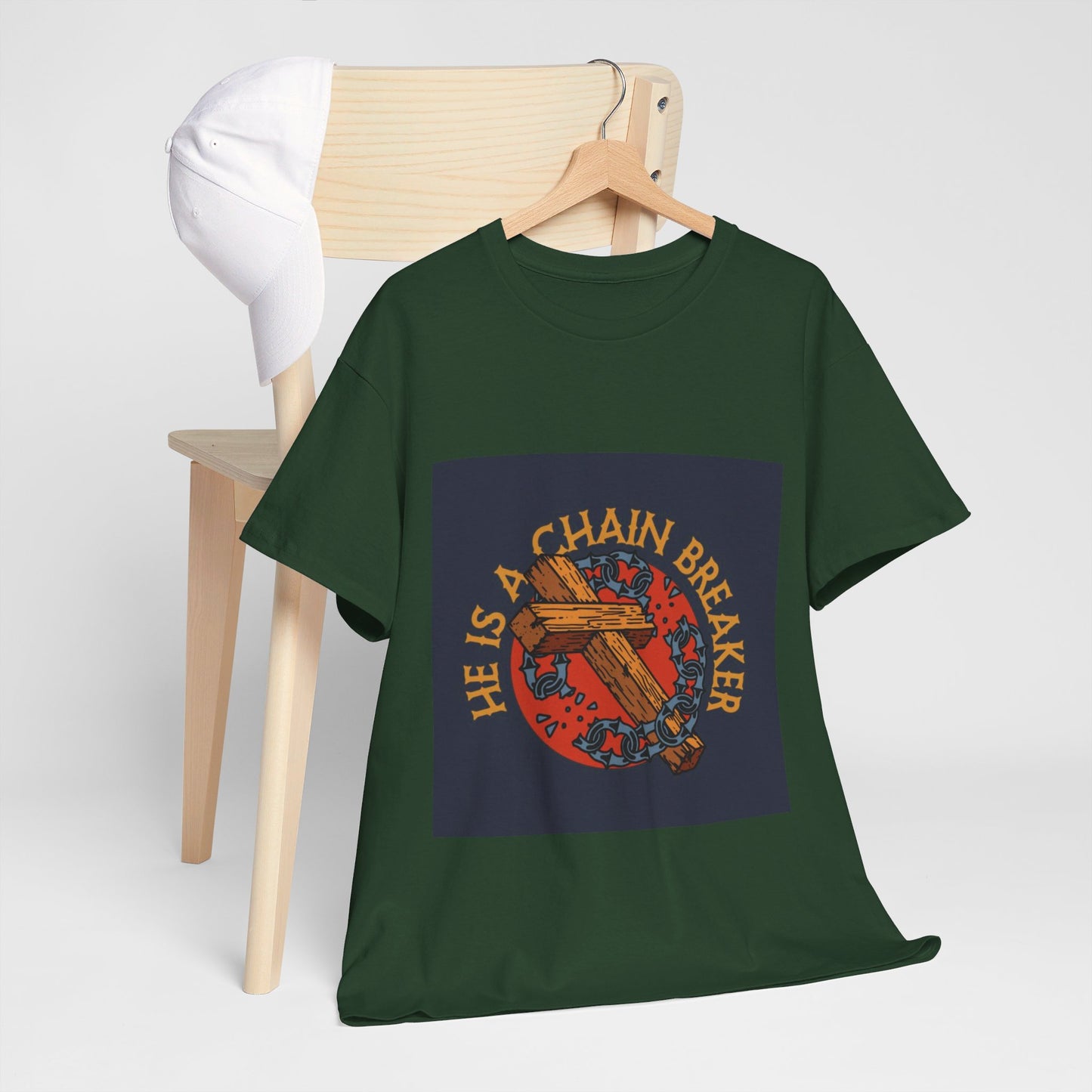 He is a chain breaker Christian, Unisex Heavy Cotton Tee