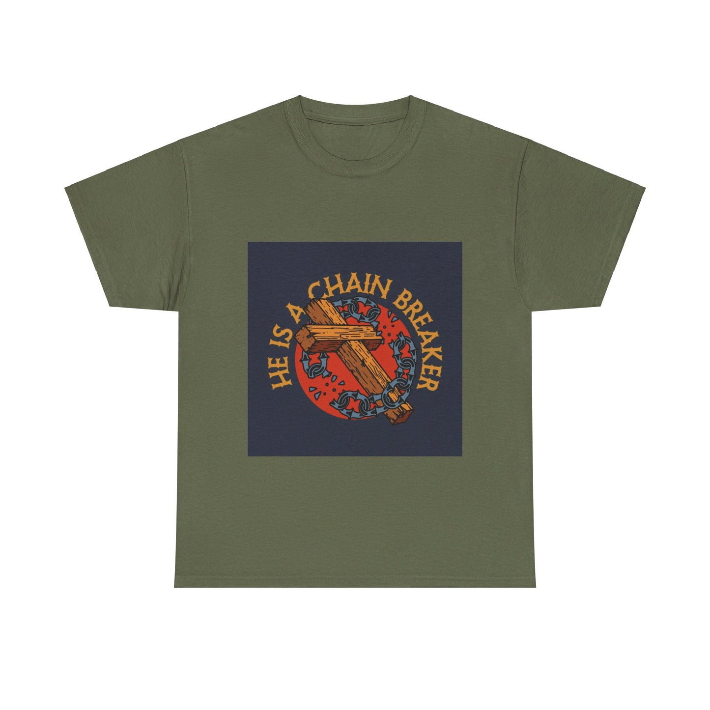 He is a chain breaker Christian, Unisex Heavy Cotton Tee