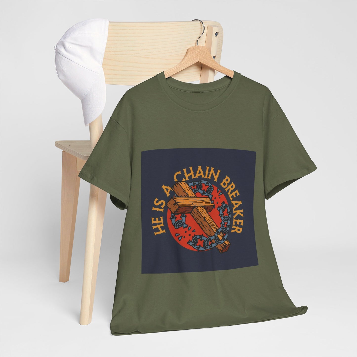 He is a chain breaker Christian, Unisex Heavy Cotton Tee