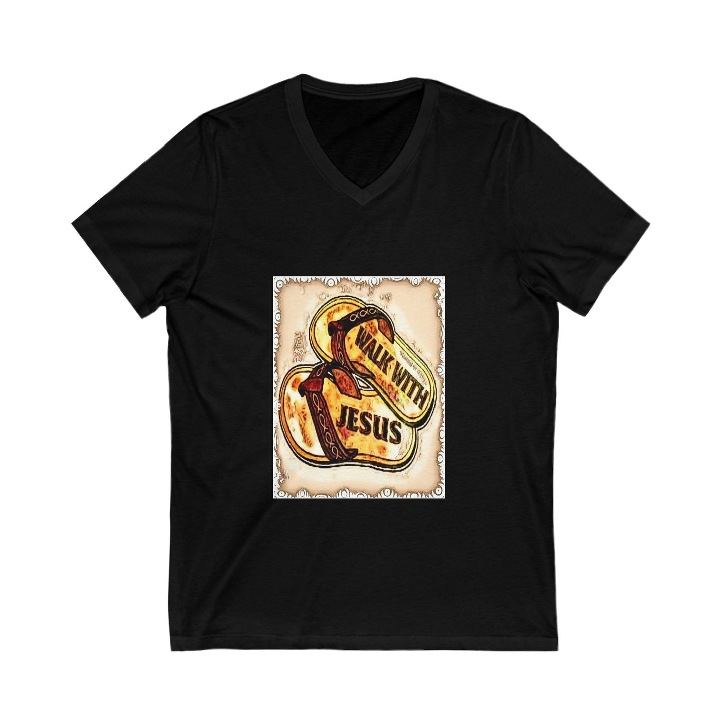 Faith-Inspired Unisex V-Neck Tee, Walk with Jesus T-Shirt, Christian Apparel, Religious Gift, Casual Wear, Church Outfit