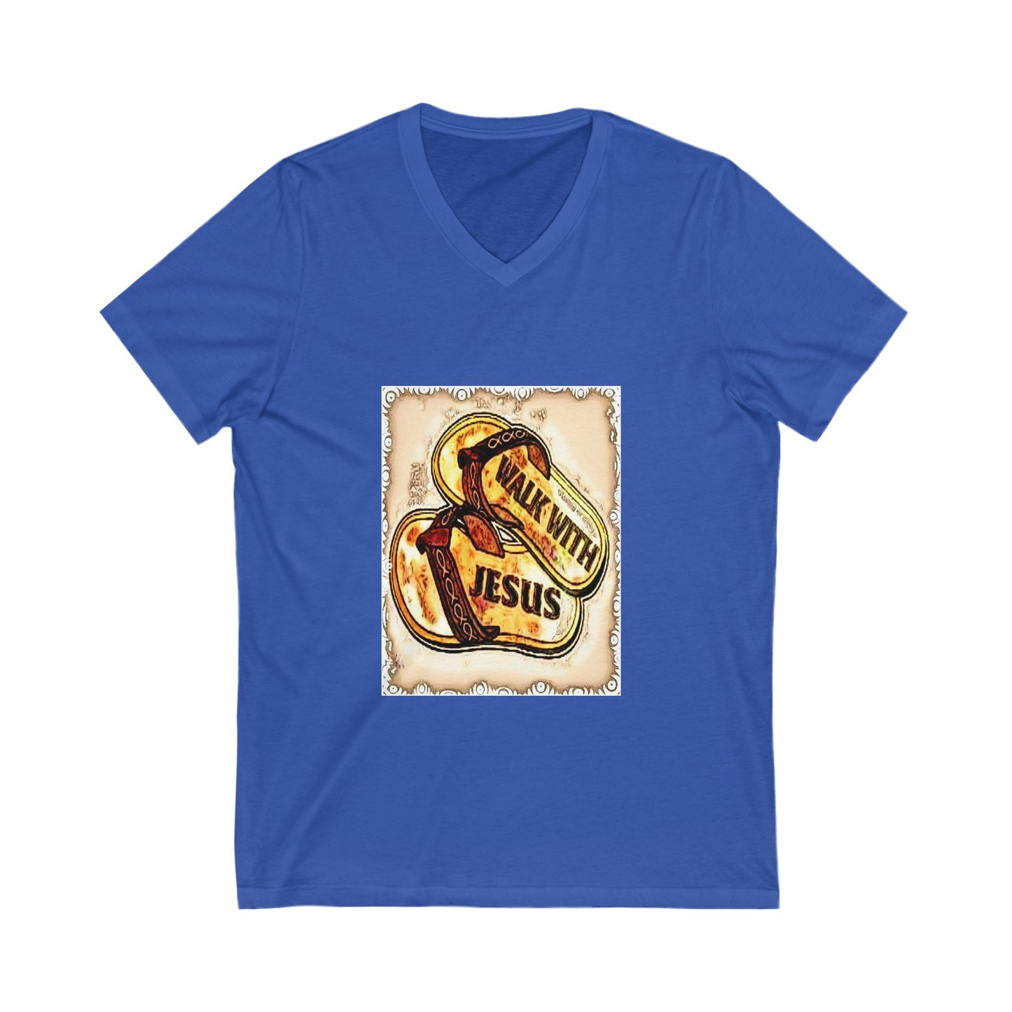 Faith-Inspired Unisex V-Neck Tee, Walk with Jesus T-Shirt, Christian Apparel, Religious Gift, Casual Wear, Church Outfit