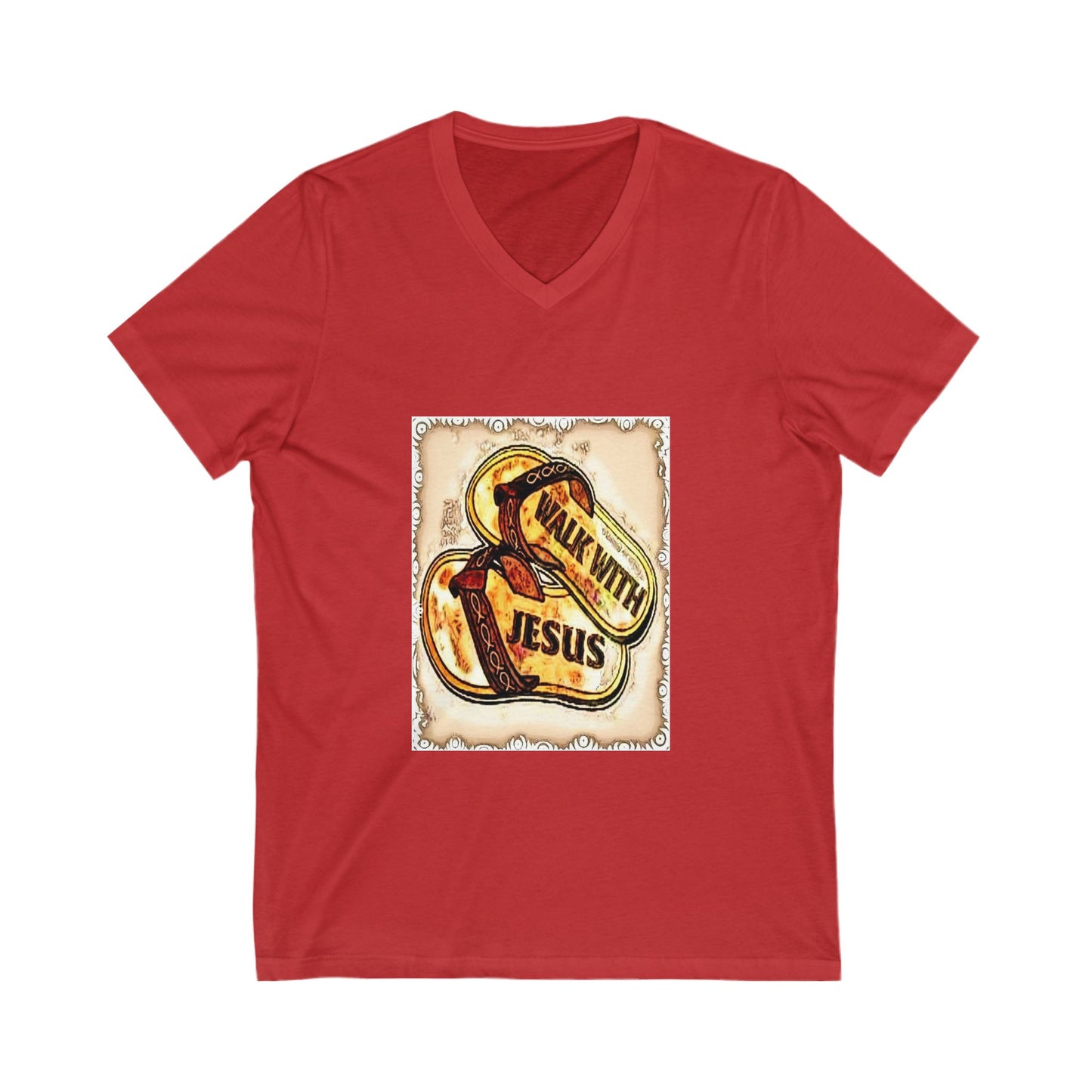 Faith-Inspired Unisex V-Neck Tee, Walk with Jesus T-Shirt, Christian Apparel, Religious Gift, Casual Wear, Church Outfit