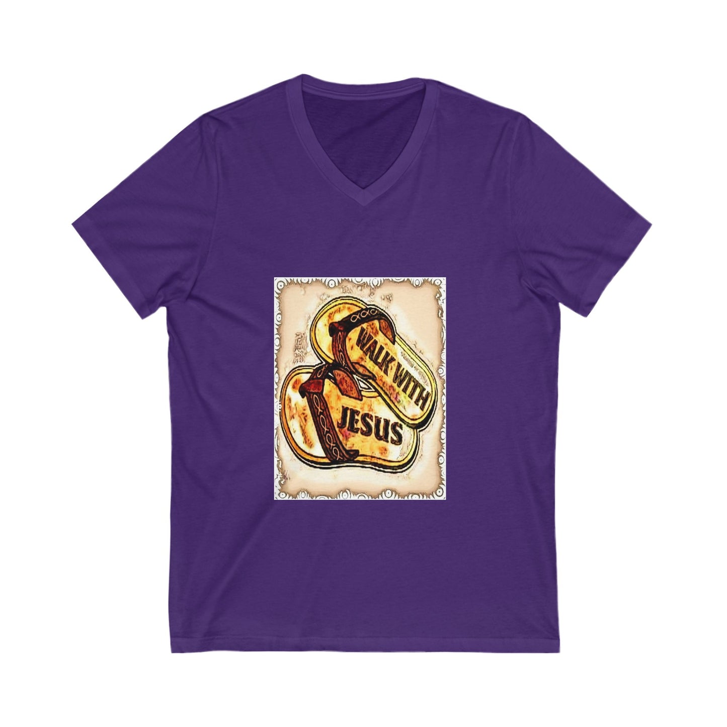 Faith-Inspired Unisex V-Neck Tee, Walk with Jesus T-Shirt, Christian Apparel, Religious Gift, Casual Wear, Church Outfit