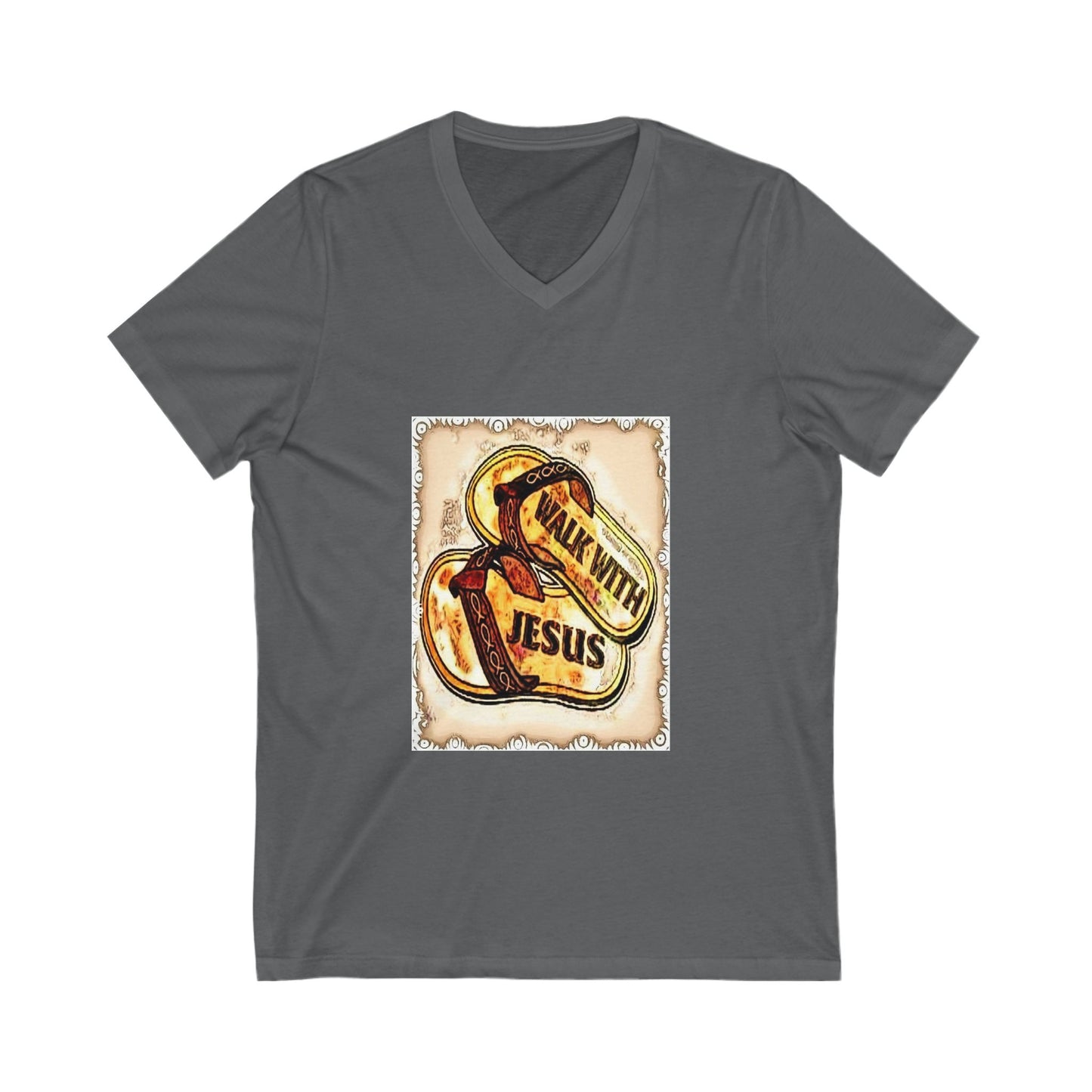 Faith-Inspired Unisex V-Neck Tee, Walk with Jesus T-Shirt, Christian Apparel, Religious Gift, Casual Wear, Church Outfit