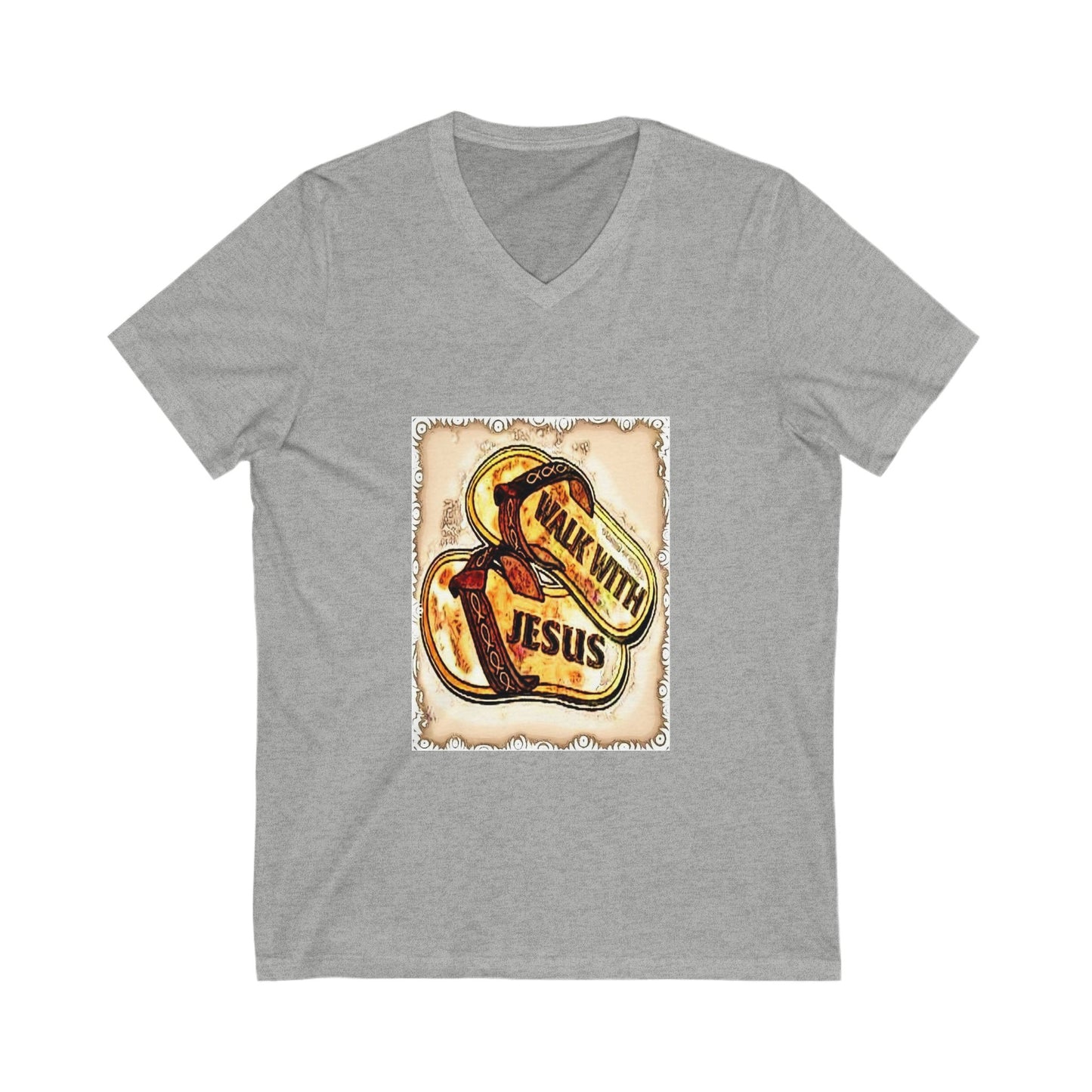 Faith-Inspired Unisex V-Neck Tee, Walk with Jesus T-Shirt, Christian Apparel, Religious Gift, Casual Wear, Church Outfit