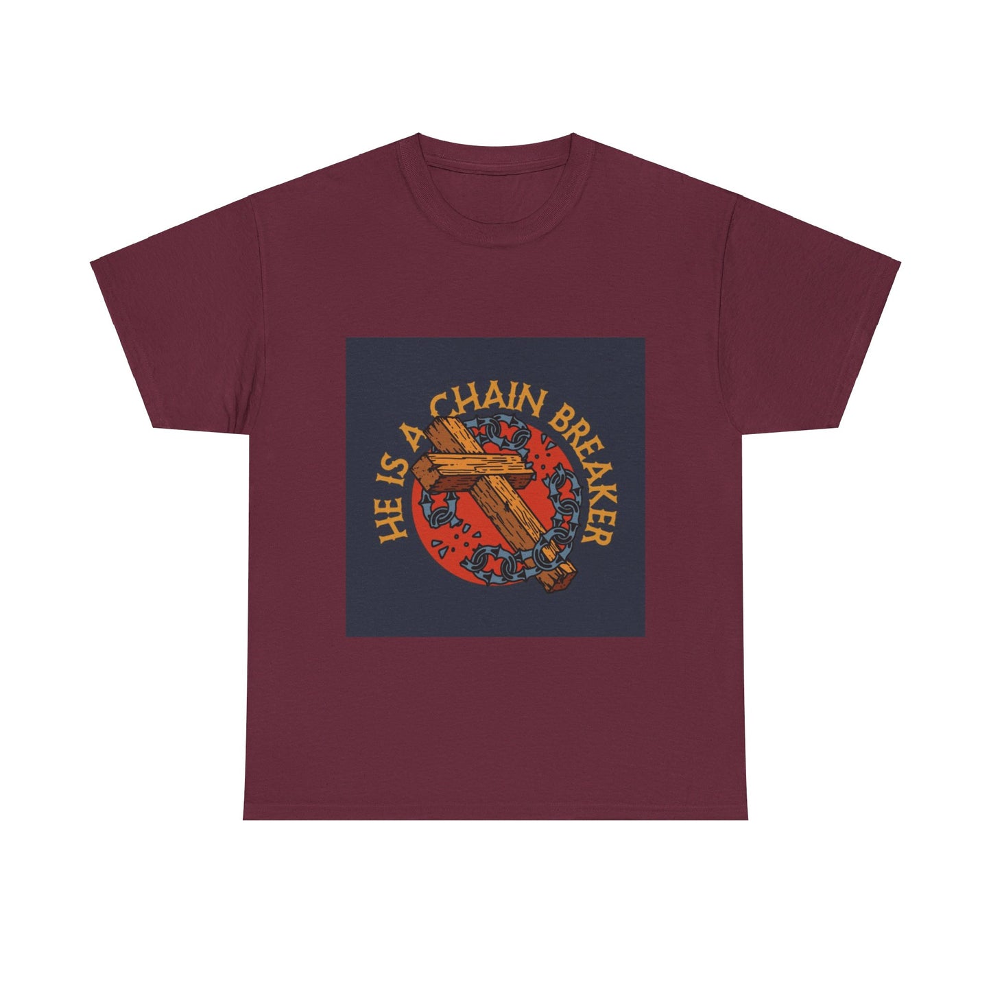 He is a chain breaker Christian, Unisex Heavy Cotton Tee