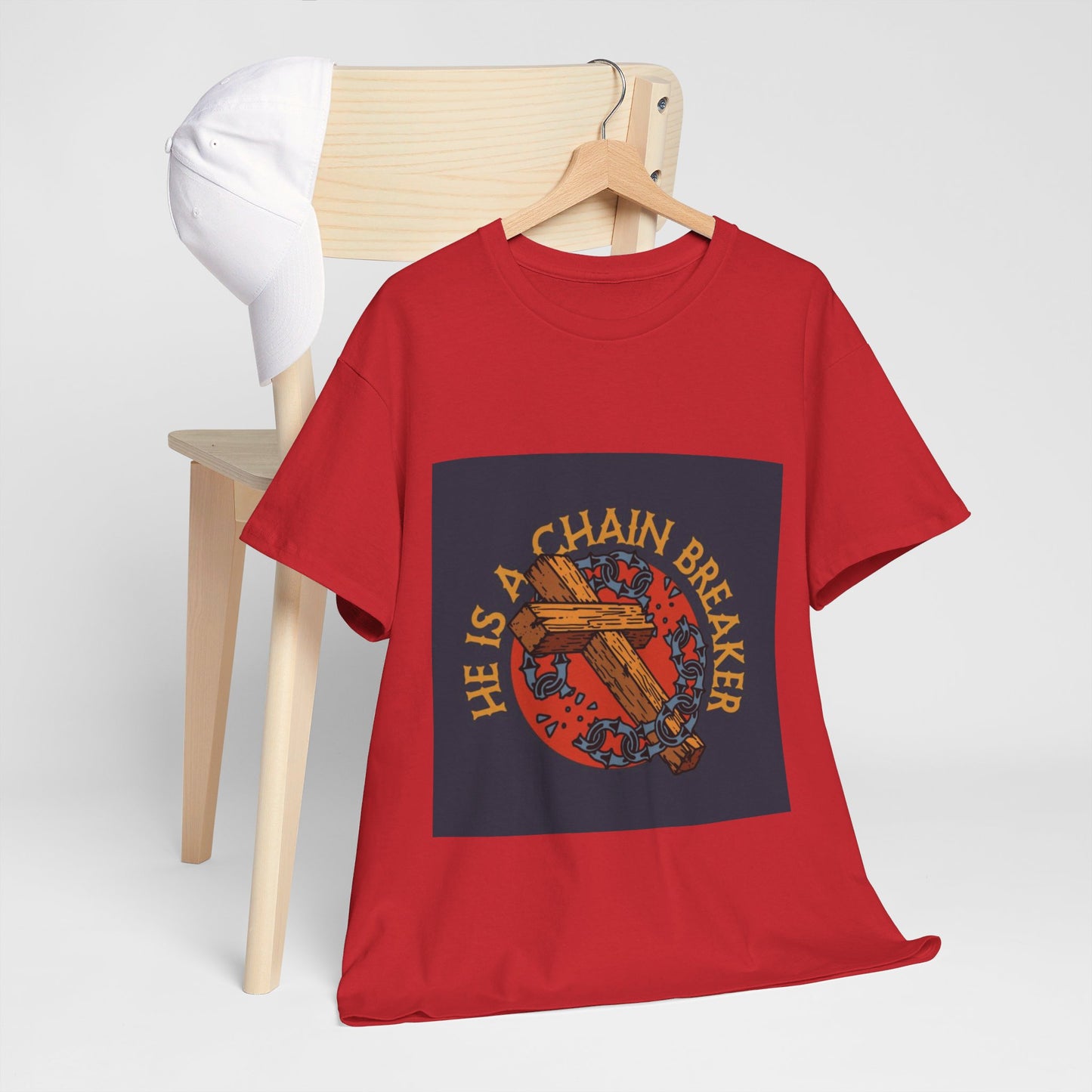 He is a chain breaker Christian, Unisex Heavy Cotton Tee