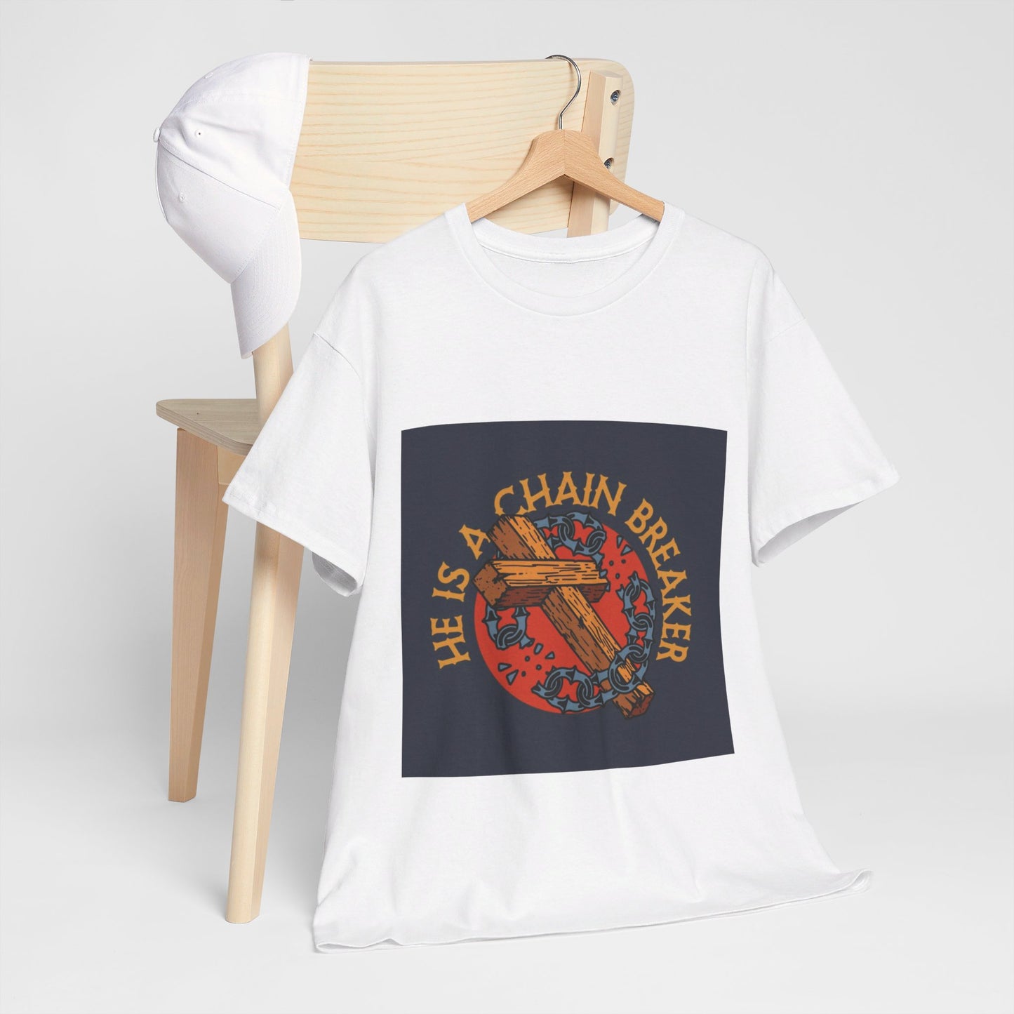 He is a chain breaker Christian, Unisex Heavy Cotton Tee