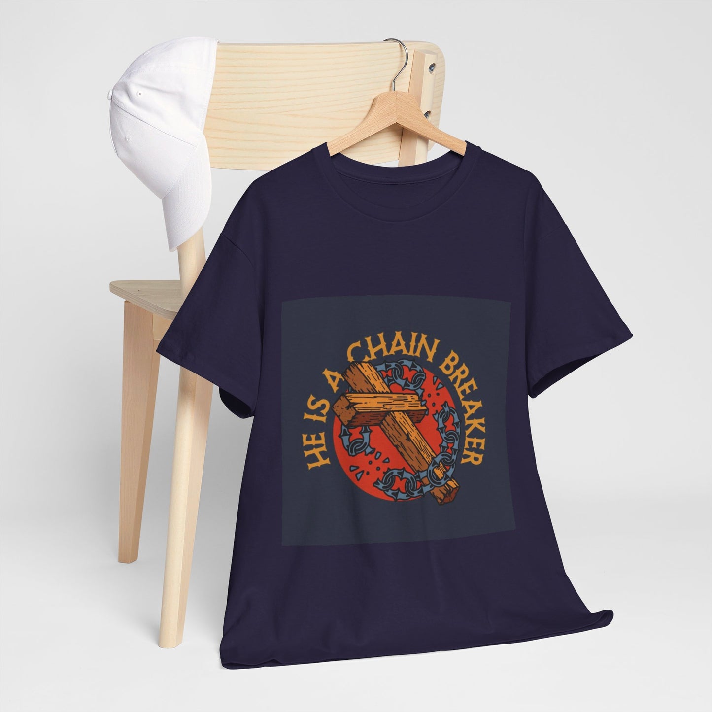 He is a chain breaker Christian, Unisex Heavy Cotton Tee