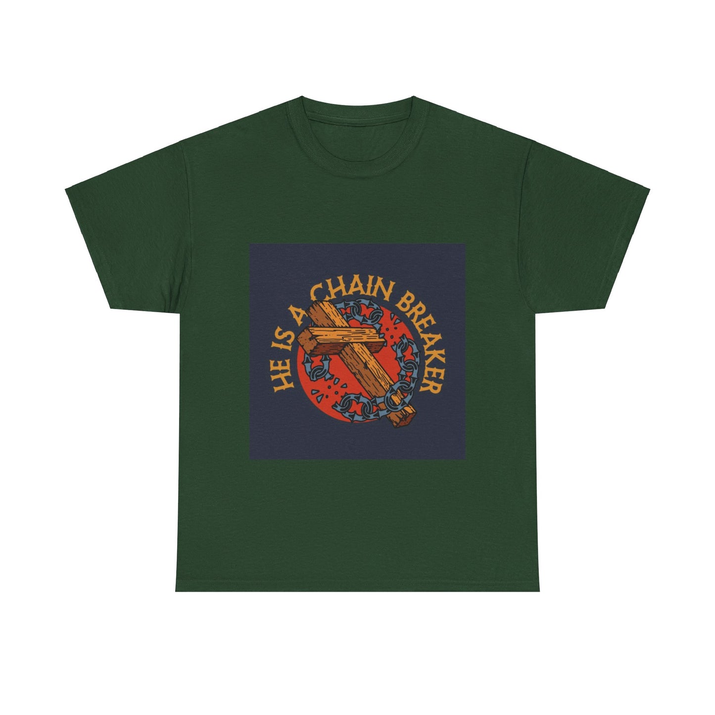 He is a chain breaker Christian, Unisex Heavy Cotton Tee