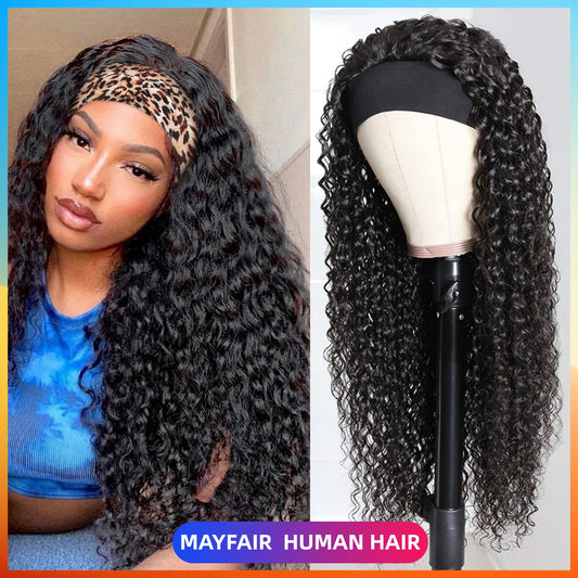 Deep Wave Headband Wig Human Hair Water Curly Headbands Scarf Wigs For Black Women Glueless Natural Brazilian Head Band Hair Wig